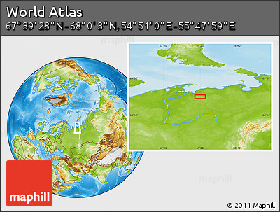 Physical Location Map of the Area around 67° 49' 45" N, 55° 19' 30" E