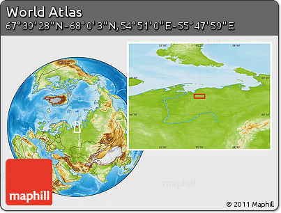 Physical Location Map of the Area around 67° 49' 45" N, 55° 19' 30" E