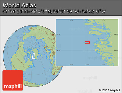 Savanna Style Location Map of the Area around 67° 49' 45" N, 55° 10' 29" W