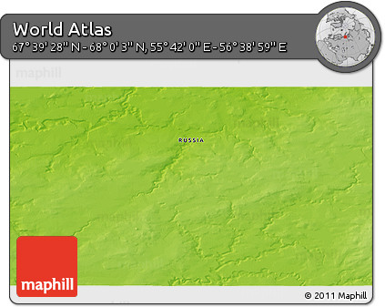 Physical 3D Map of the Area around 67° 49' 45" N, 56° 10' 29" E