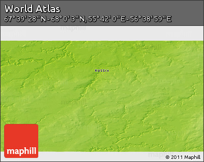 Physical 3D Map of the Area around 67° 49' 45" N, 56° 10' 29" E