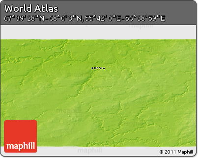 Physical 3D Map of the Area around 67° 49' 45" N, 56° 10' 29" E