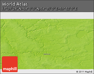 Physical 3D Map of the Area around 67° 49' 45" N, 58° 43' 30" E