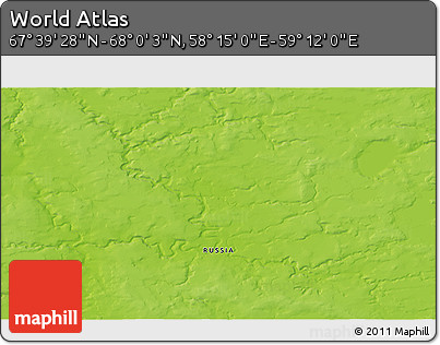 Physical 3D Map of the Area around 67° 49' 45" N, 58° 43' 30" E