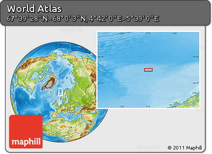 Physical Location Map of the Area around 67° 49' 45" N, 5° 10' 30" E