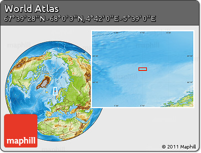 Physical Location Map of the Area around 67° 49' 45" N, 5° 10' 30" E