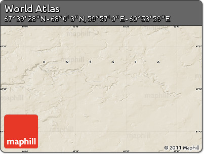 Shaded Relief Map of the Area around 67° 49' 45" N, 60° 25' 29" E