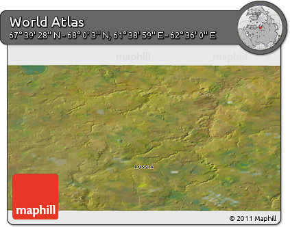 Satellite 3D Map of the Area around 67° 49' 45" N, 62° 7' 30" E