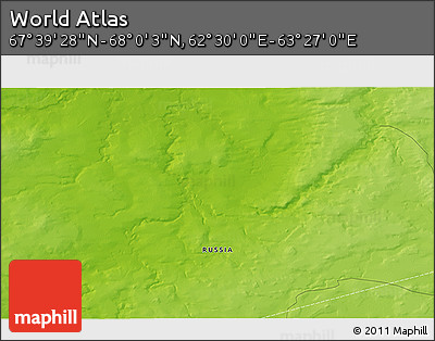 Physical 3D Map of the Area around 67° 49' 45" N, 62° 58' 30" E