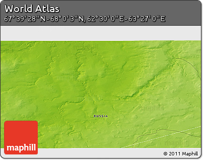 Physical 3D Map of the Area around 67° 49' 45" N, 62° 58' 30" E
