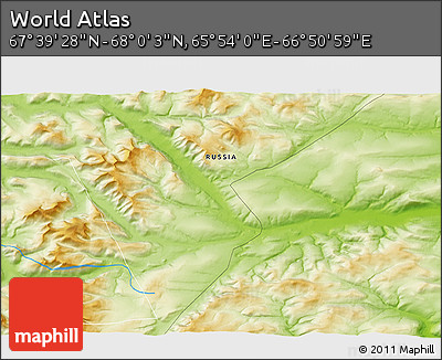 Physical 3D Map of the Area around 67° 49' 45" N, 66° 22' 30" E