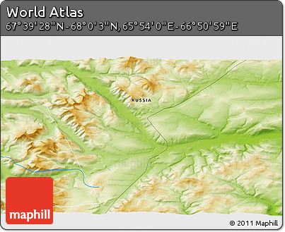 Physical 3D Map of the Area around 67° 49' 45" N, 66° 22' 30" E