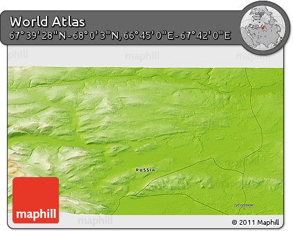Physical 3D Map of the Area around 67° 49' 45" N, 67° 13' 29" E