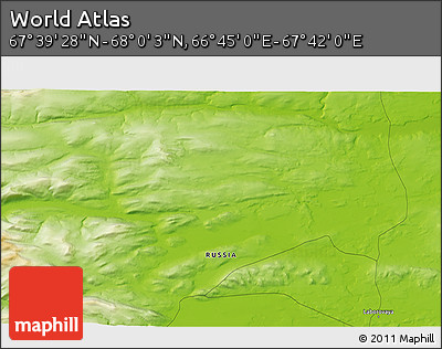 Physical 3D Map of the Area around 67° 49' 45" N, 67° 13' 29" E