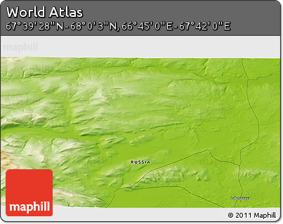 Physical 3D Map of the Area around 67° 49' 45" N, 67° 13' 29" E