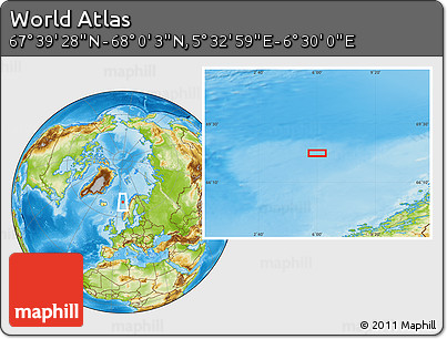 Physical Location Map of the Area around 67° 49' 45" N, 6° 1' 30" E