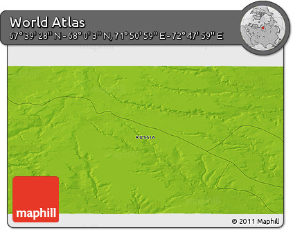 Physical 3D Map of the Area around 67° 49' 45" N, 72° 19' 29" E