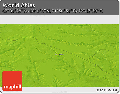 Physical 3D Map of the Area around 67° 49' 45" N, 72° 19' 29" E