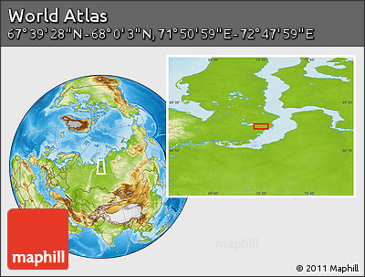 Physical Location Map of the Area around 67° 49' 45" N, 72° 19' 29" E