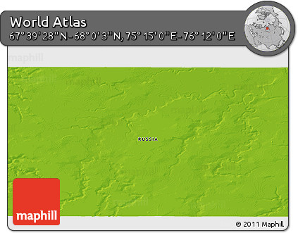 Physical 3D Map of the Area around 67° 49' 45" N, 75° 43' 29" E