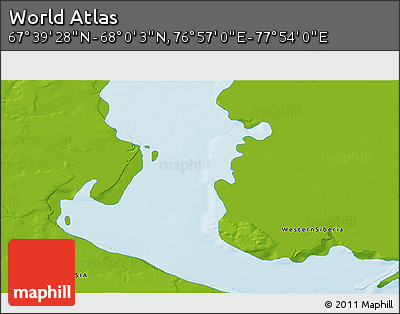 Physical 3D Map of the Area around 67° 49' 45" N, 77° 25' 30" E