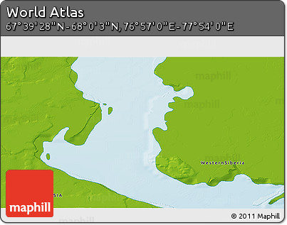 Physical 3D Map of the Area around 67° 49' 45" N, 77° 25' 30" E