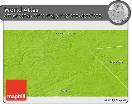 Physical 3D Map of the Area around 67° 49' 45" N, 81° 40' 30" E