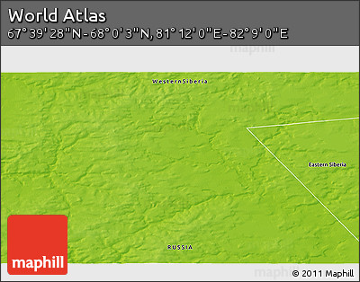 Physical 3D Map of the Area around 67° 49' 45" N, 81° 40' 30" E