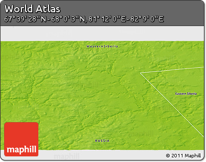 Physical 3D Map of the Area around 67° 49' 45" N, 81° 40' 30" E