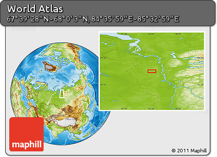 Physical Location Map of the Area around 67° 49' 45" N, 85° 4' 29" E