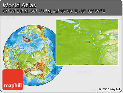 Physical Location Map of the Area around 67° 49' 45" N, 85° 4' 29" E