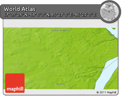 Physical 3D Map of the Area around 67° 49' 45" N, 85° 55' 30" E