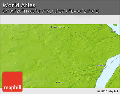 Physical 3D Map of the Area around 67° 49' 45" N, 85° 55' 30" E