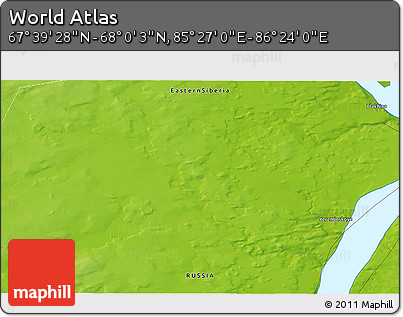 Physical 3D Map of the Area around 67° 49' 45" N, 85° 55' 30" E