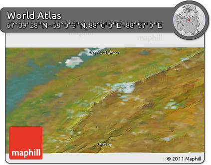 Satellite 3D Map of the Area around 67° 49' 45" N, 88° 28' 29" E