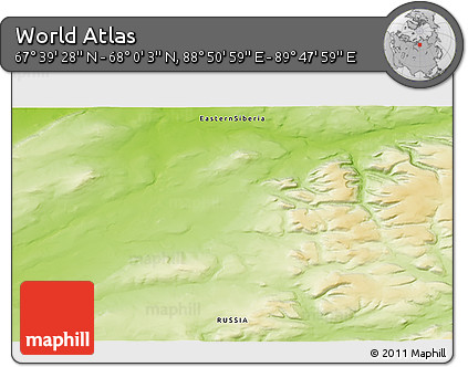 Physical 3D Map of the Area around 67° 49' 45" N, 89° 19' 29" E