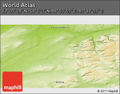 Physical 3D Map of the Area around 67° 49' 45" N, 89° 19' 29" E