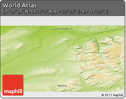 Physical 3D Map of the Area around 67° 49' 45" N, 89° 19' 29" E