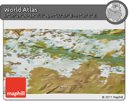 Satellite 3D Map of the Area around 67° 49' 45" N, 91° 1' 30" E