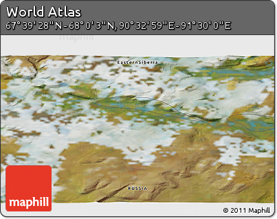 Satellite 3D Map of the Area around 67° 49' 45" N, 91° 1' 30" E