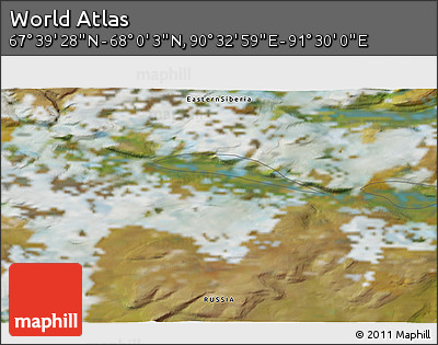 Satellite 3D Map of the Area around 67° 49' 45" N, 91° 1' 30" E
