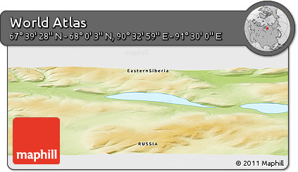 Physical Panoramic Map of the Area around 67° 49' 45" N, 91° 1' 30" E