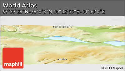 Physical Panoramic Map of the Area around 67° 49' 45" N, 91° 1' 30" E