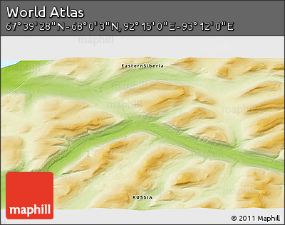 Physical 3D Map of the Area around 67° 49' 45" N, 92° 43' 29" E