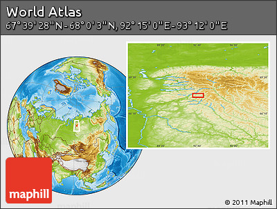 Physical Location Map of the Area around 67° 49' 45" N, 92° 43' 29" E