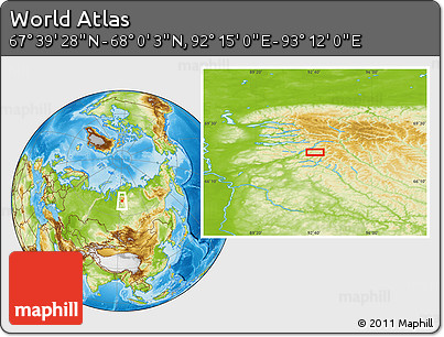 Physical Location Map of the Area around 67° 49' 45" N, 92° 43' 29" E
