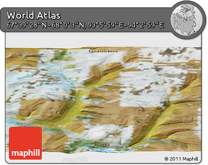 Satellite 3D Map of the Area around 67° 49' 45" N, 93° 34' 29" E