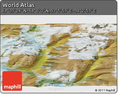 Satellite 3D Map of the Area around 67° 49' 45" N, 93° 34' 29" E