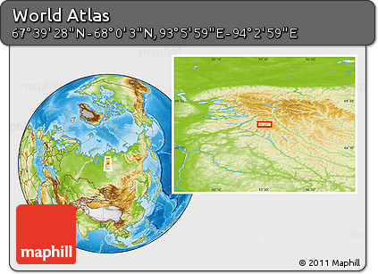 Physical Location Map of the Area around 67° 49' 45" N, 93° 34' 29" E