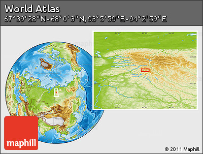 Physical Location Map of the Area around 67° 49' 45" N, 93° 34' 29" E
